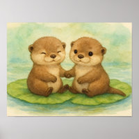 Süße Wasserfarben-Otter, die Händchen halten