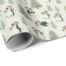 Süße Wasserfarben-Pinguine Weihnachtswald Urlaub
