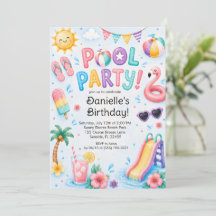 Süße Wasserfarben-Poolparty-Geburtstagsfeier 