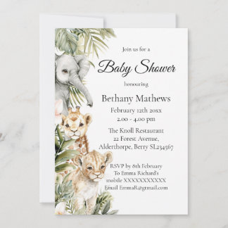 Süße Wasserfarben-Safari-Baby-Tiere-Baby-Shower Einladung