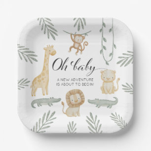 Süße Wasserfarben-Safari-Dschungel-Oh-Baby-Baby-Pa Pappteller