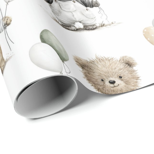 Süße Wasserfarben-Teddybären mit Ballons Geschenkpapier (Rolleneckpunkt)