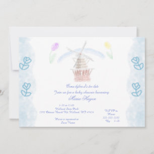 Süße Wasserfarben-Tulpen und Windmühle-Baby-Party Einladung
