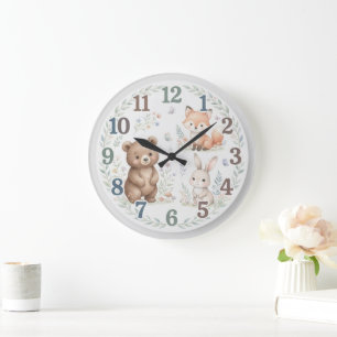 Süße Wasserfarben-Waldfreunde-Bildungsuhr  Große Wanduhr
