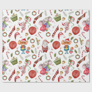 Süße Wasserfarben-Weihnachtsmäuse  Geschenkpapier