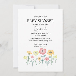 Süße Wasserfarben-Wildblumen-Baby-Shower-Einladung Einladung
