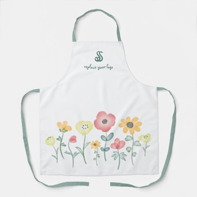 Süße Wasserfarben-Wildblumen-Schürze mit Monogramm Schürze (Vorderseite)
