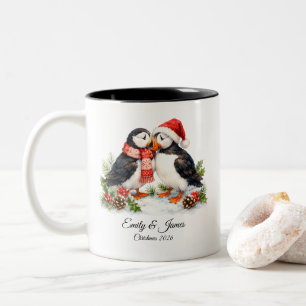 Süße Wasserfarben-Winter-Papageientaucher-Weihnach Zweifarbige Tasse