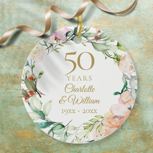 Süße Wasserfarbene Rosen-Girlande zum 50. Jubiläum Keramik Ornament