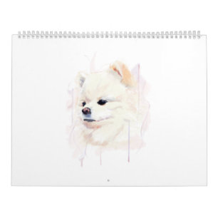 Süße Wasserfarbenmalerei eines Pomeranian-Hundes Kalender