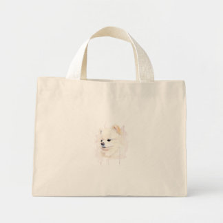 Süße Wasserfarbenmalerei eines Pomeranian-Hundes Mini Stoffbeutel