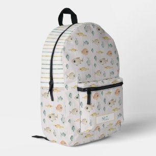 Süße Wasserfarbfisch-Ozean-Muster-Monogramm-Kinder Bedruckter Rucksack