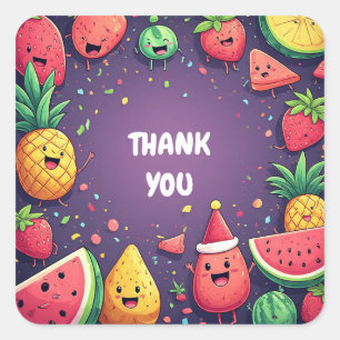 🍓 Süße Wassermelone Ananas Erdbeere Party Rahmen Quadratischer Aufkleber