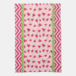 Süße Wassermelone Polka-Punkte und Chevron Rosa Geschirrtuch