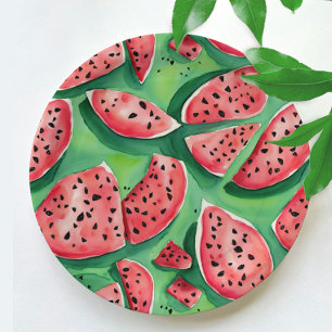 Süße Wassermelone Rote und grüne Früchte Aquarell  Pappteller