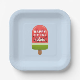Süße Wassermelonen-Eis-am-Stiel Alles Gute zum Geb Pappteller