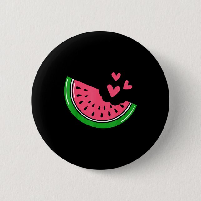 Süße Wassermelonen-Scheibe mit Herzen angebissen S Button (Vorderseite)