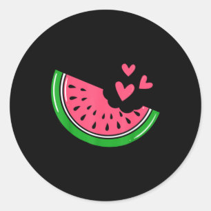 Süße Wassermelonen-Scheibe mit Herzen angebissen S Runder Aufkleber