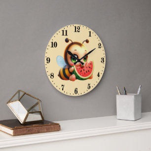 Süße Wassermelonenliebhaber Biene Große Wanduhr