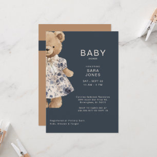 Süße Watercolor-Girl-Teddybär-Baby-Party Einladung