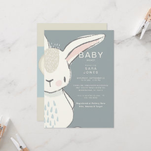 Süße Watercolor-Hasen-Baby-Party Einladung