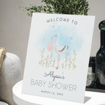 Süße Watercolor-Storch-Baby-Shower-Begrüßung