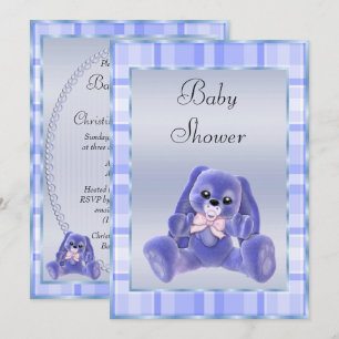 Süße weiche blaue Schlappohren-Häschen-Baby-Party Einladung