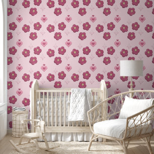 Süße weiche rosa Blumen und Herzen Home Floral Tapete