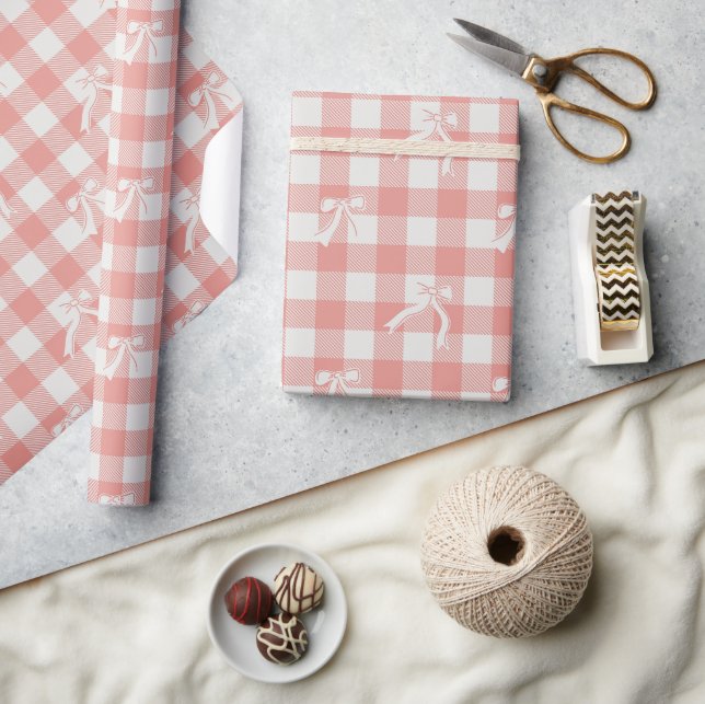Süße weiche rosa Gittermuster & Schleifen  Geschenkpapier (Kunsthandwerk)