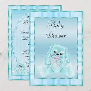 Süße weiche Türkis-Floppy-Ohren-Häschen-Baby-Party Einladung