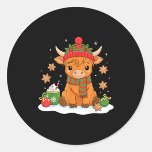 Süße Weihnachten Highland-Kuh Liebhaber Xmas Fraue Runder Aufkleber