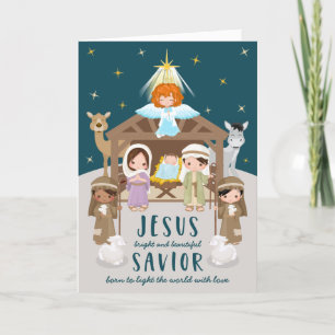 Süße Weihnachts-Baby-Jesus-Geburt   Beige Feiertagskarte
