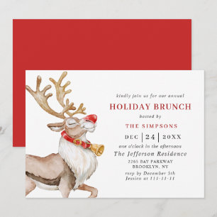 Süße Weihnachts-Cartoon-Rentiere HOLIDAY-BRUNCH Einladung