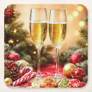 Süße Weihnachts Champagner Gläser Rechteckiger Pappuntersetzer