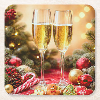 Süße Weihnachts Champagner Gläser Rechteckiger Pappuntersetzer