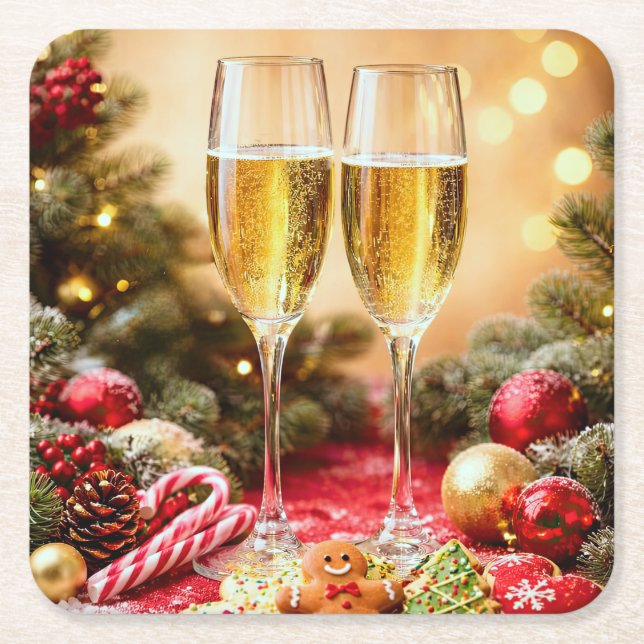 Süße Weihnachts Champagner Gläser Rechteckiger Pappuntersetzer (Vorderseite)