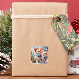 Süße Weihnachts-Corgis - Feriendüfte Quadratischer Aufkleber