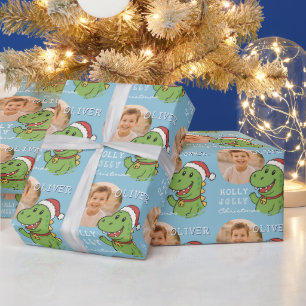 Süße Weihnachts-Dinosaurier-Foto-Kinder Geschenkpapier