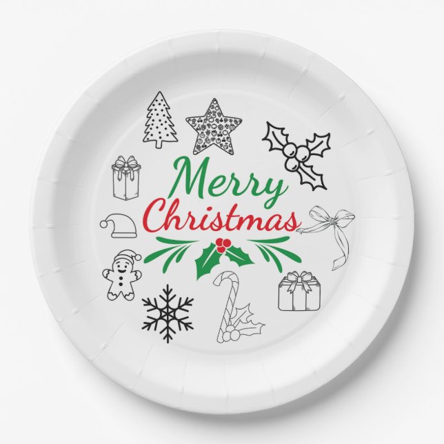 Süße Weihnachts-Doodle-Papierteller Pappteller (Vorderseite)