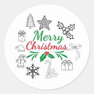 Süße Weihnachts-Doodle-Rundsticker Runder Aufkleber