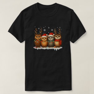 Süße Weihnachts-Eulen mit Weihnachtsmannmützen & R T-Shirt