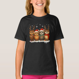 Süße Weihnachts-Eulen mit Weihnachtsmannmützen & R T-Shirt