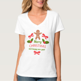 Süße Weihnachts-Gingerbread-Familie V-Ausschnitt U T-Shirt