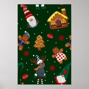Süße Weihnachts-Gingerbread-Gnome-Rentiere-Party Poster