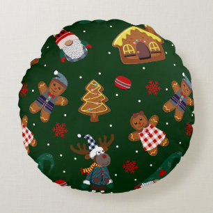 Süße Weihnachts-Gingerbread-Gnome-Rentiere-Party Rundes Kissen
