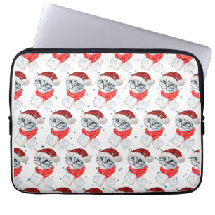 Süße Weihnachts-Graue Tabby-Katze Aquarell Laptopschutzhülle