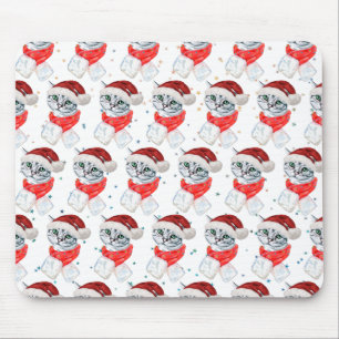 Süße Weihnachts-Graue Tabby-Katze Aquarell Mousepad