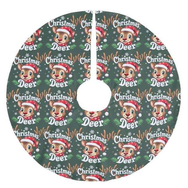 Süße Weihnachts-Hirsch-Illustration Polyester Weihnachtsbaumdecke (Vorderseite)