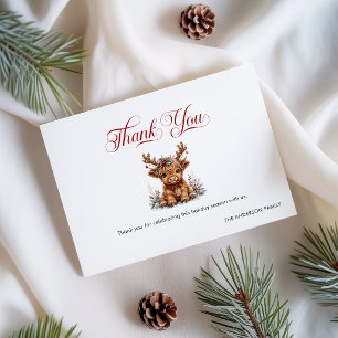 Süße Weihnachts-Hochlandkuh mit festlichen Geweihe Dankeskarte