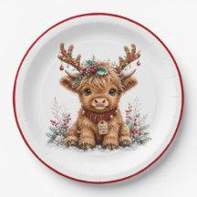 Süße Weihnachts-Hochlandkuh mit festlichen Geweihe